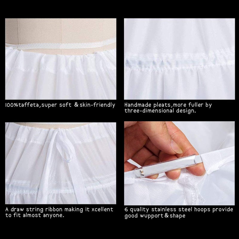 Mojonnie 6-Hoops Hoop Skirt Crinoline Petticoat for Wedding Dress Crinoline Underskirt Ball Gown Petticoat for Women White - Image 5
